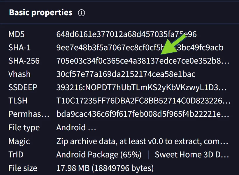 VirusTotal file details for the 1xBet Lite APK with the SHA-256 hash and 17.98 MB size